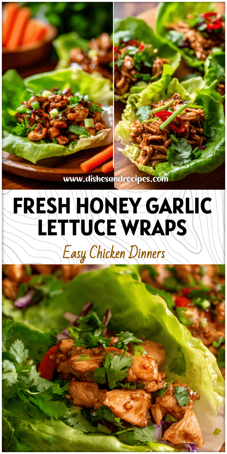 Plate of Honey Garlic Chicken Lettuce Cups with fresh herbs and vegetables for a Healthy Lettuce Wrap Dish.
